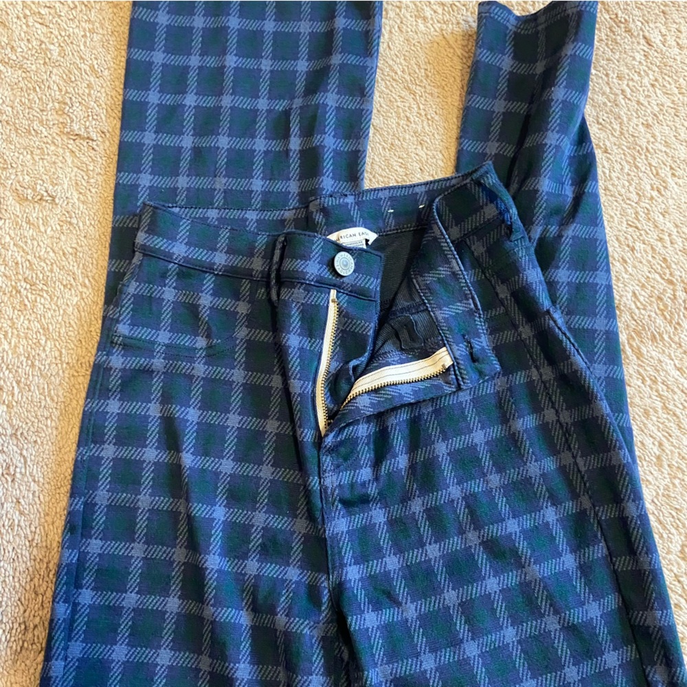 American Eagle Outfitters Navy and Green Checkered Chinos
